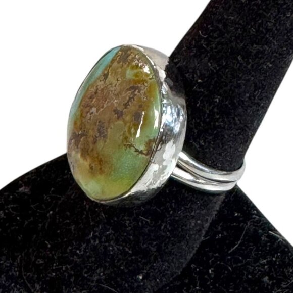 Navajo Sterling Silver Royston Turquoise Oval Ring Sz 8 Statement Large Vintage - Picture 3 of 9